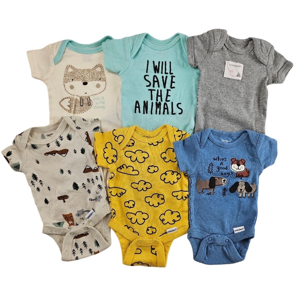 Gerber Burt's Bees Baby Boy Sz Preemie Bodysuit Lot 6 Pc Short Sleeve Cotton